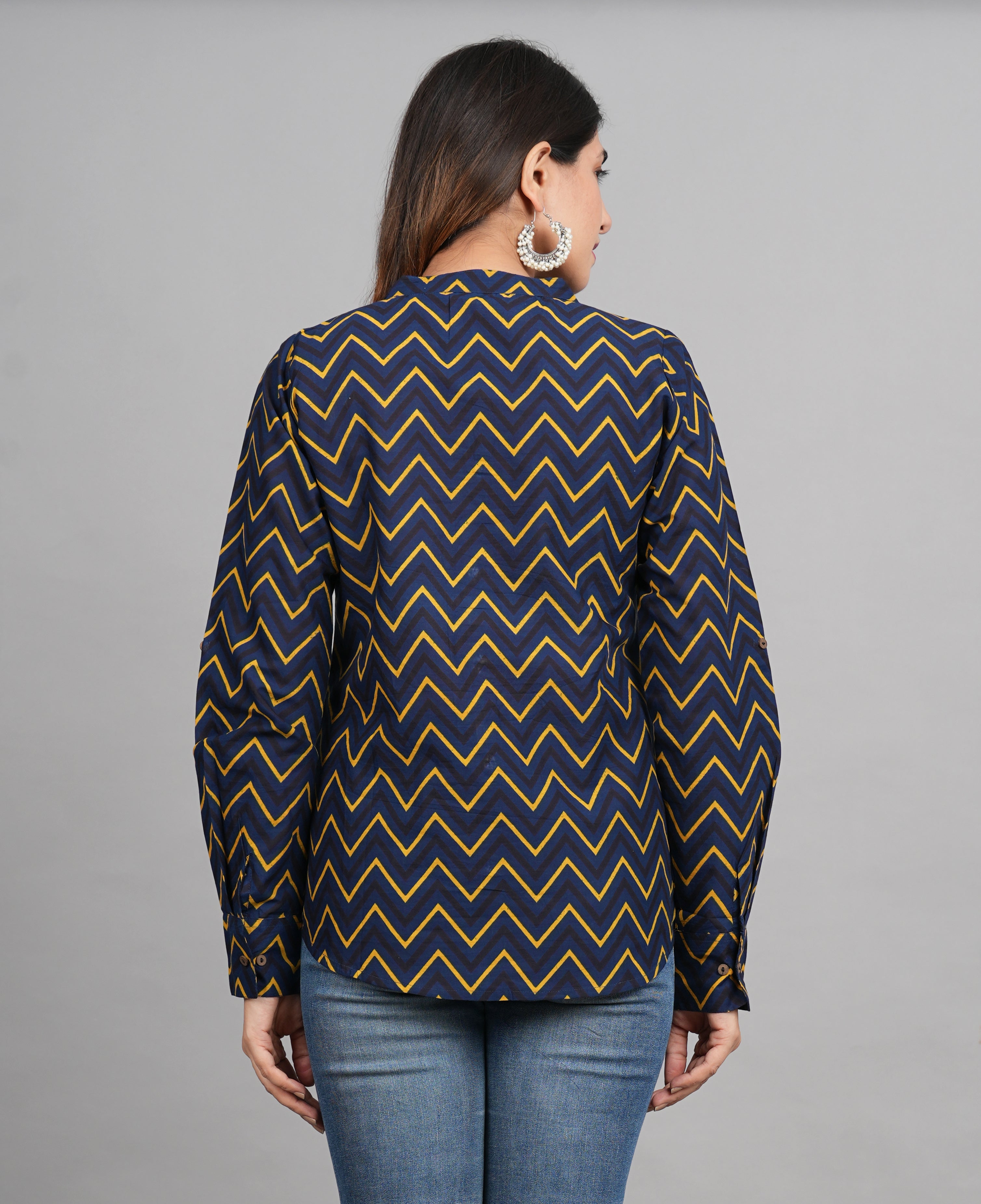 House of RP Women Cotton Dark Blue Print Casual Shirt