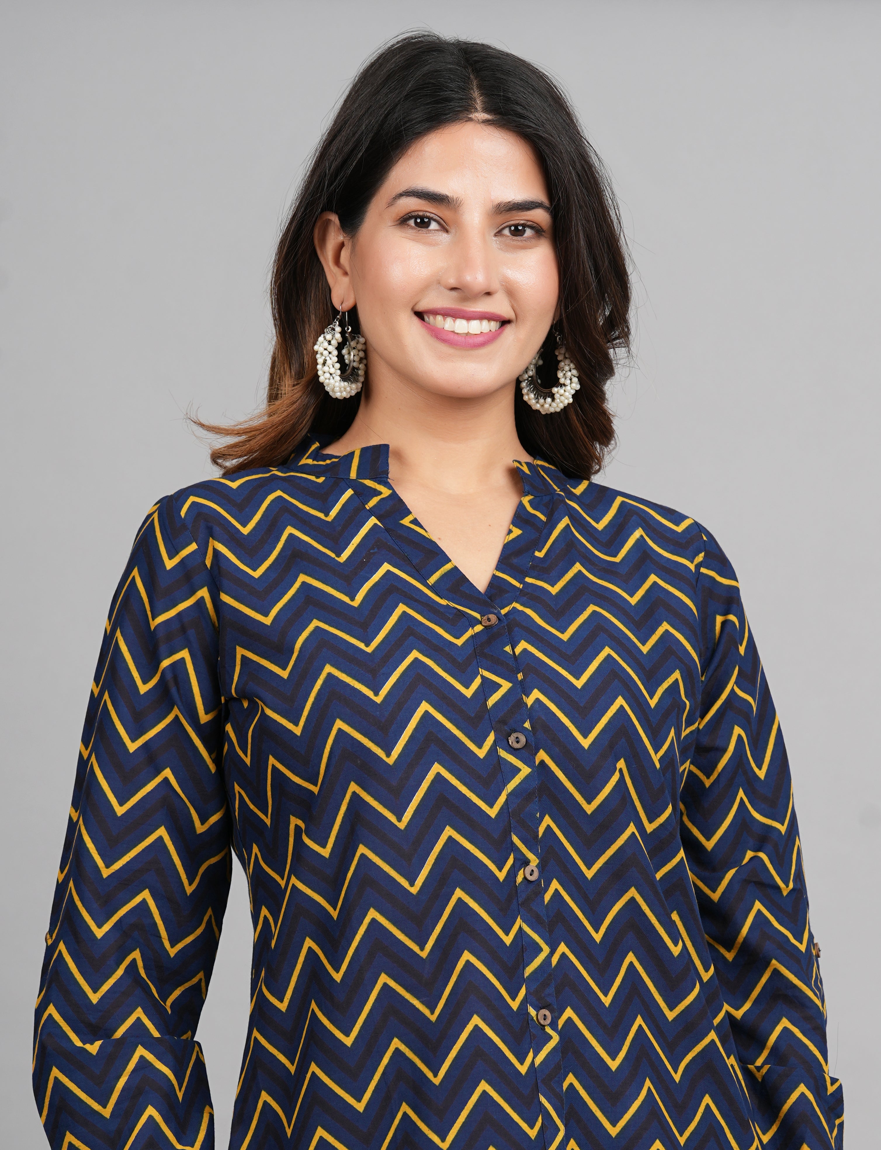 House of RP Women Cotton Dark Blue Print Casual Shirt