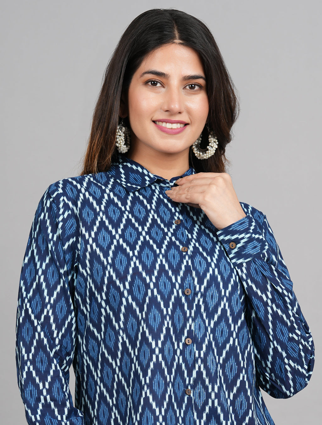 House of RP Women Cotton Blue Print Casual Shirt