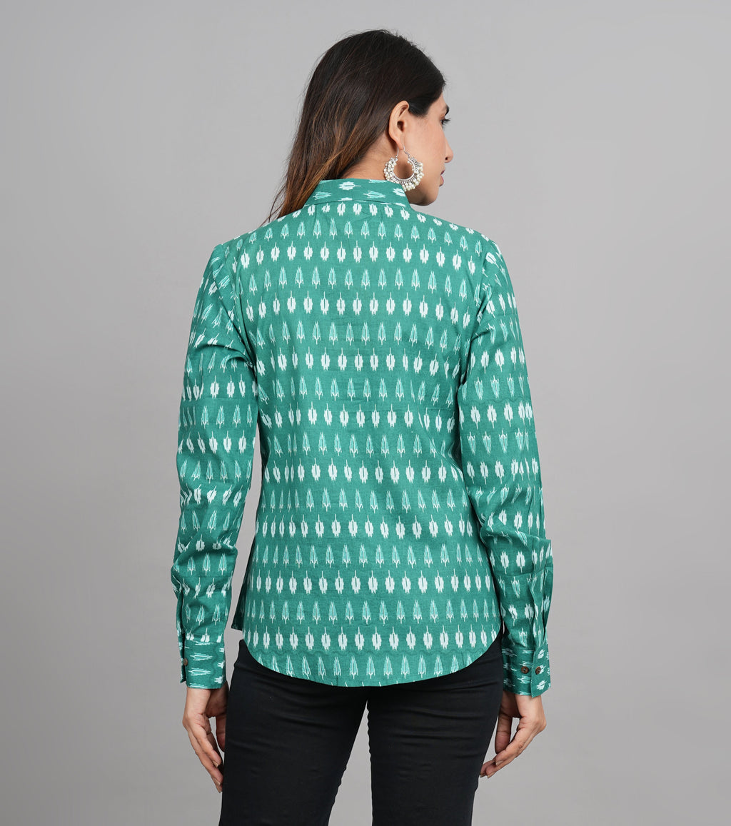 House of RP Women Cotton Green Print Casual Shirt