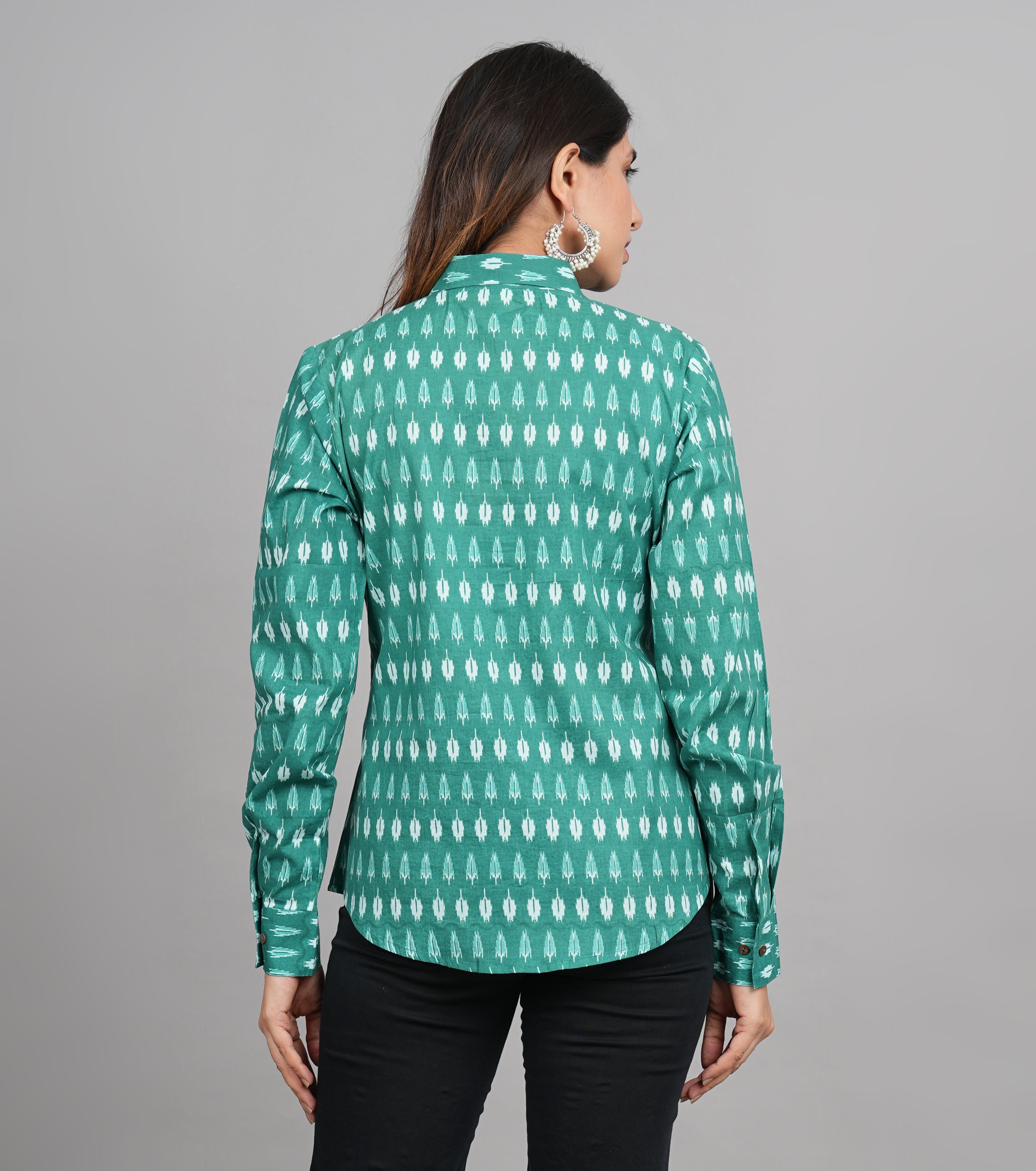 House of RP Women Cotton Green Print Casual Shirt