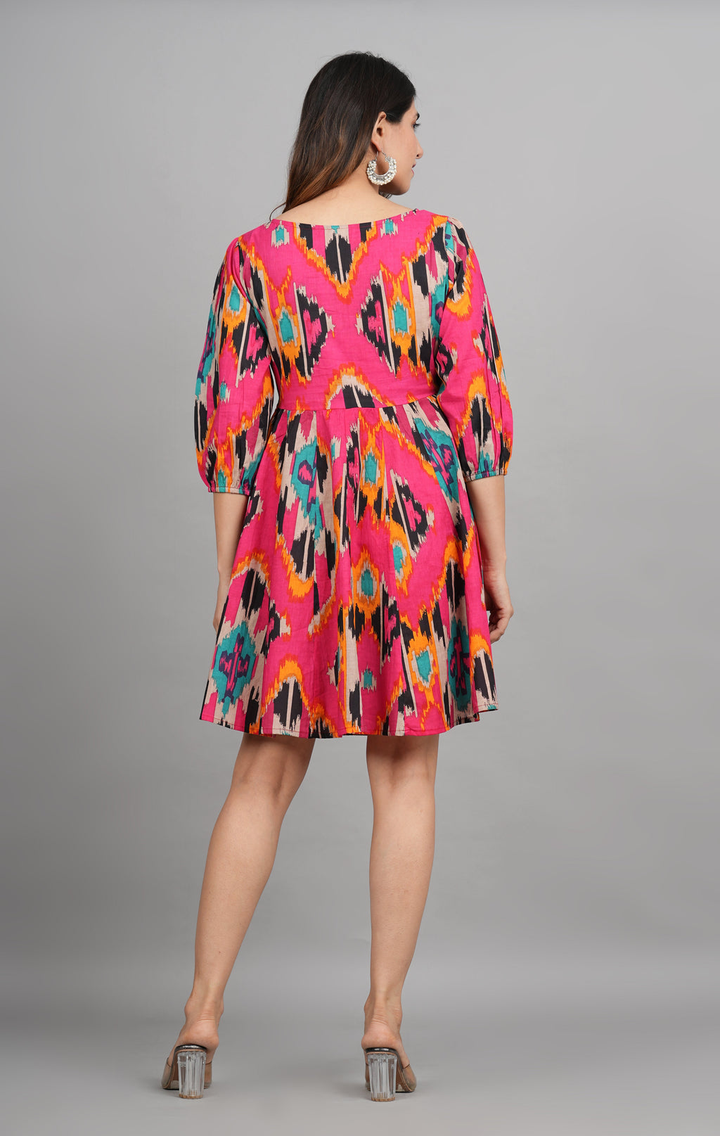 House of RP Women Cotton Pink Fit and Flare Short Dress