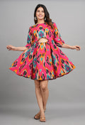 House of RP Women Cotton Pink Fit and Flare Short Dress