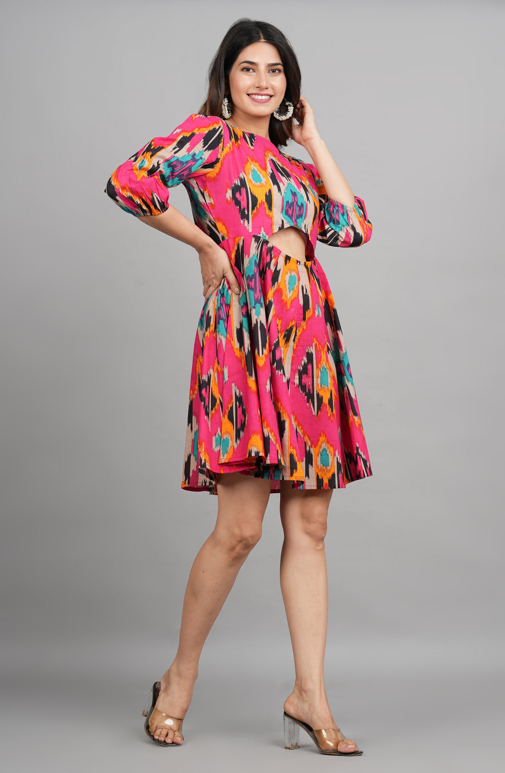 House of RP Women Cotton Pink Fit and Flare Short Dress