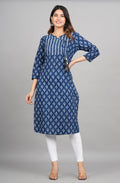 House of RP Women Cotton Blue Floral Print Straight Kurta