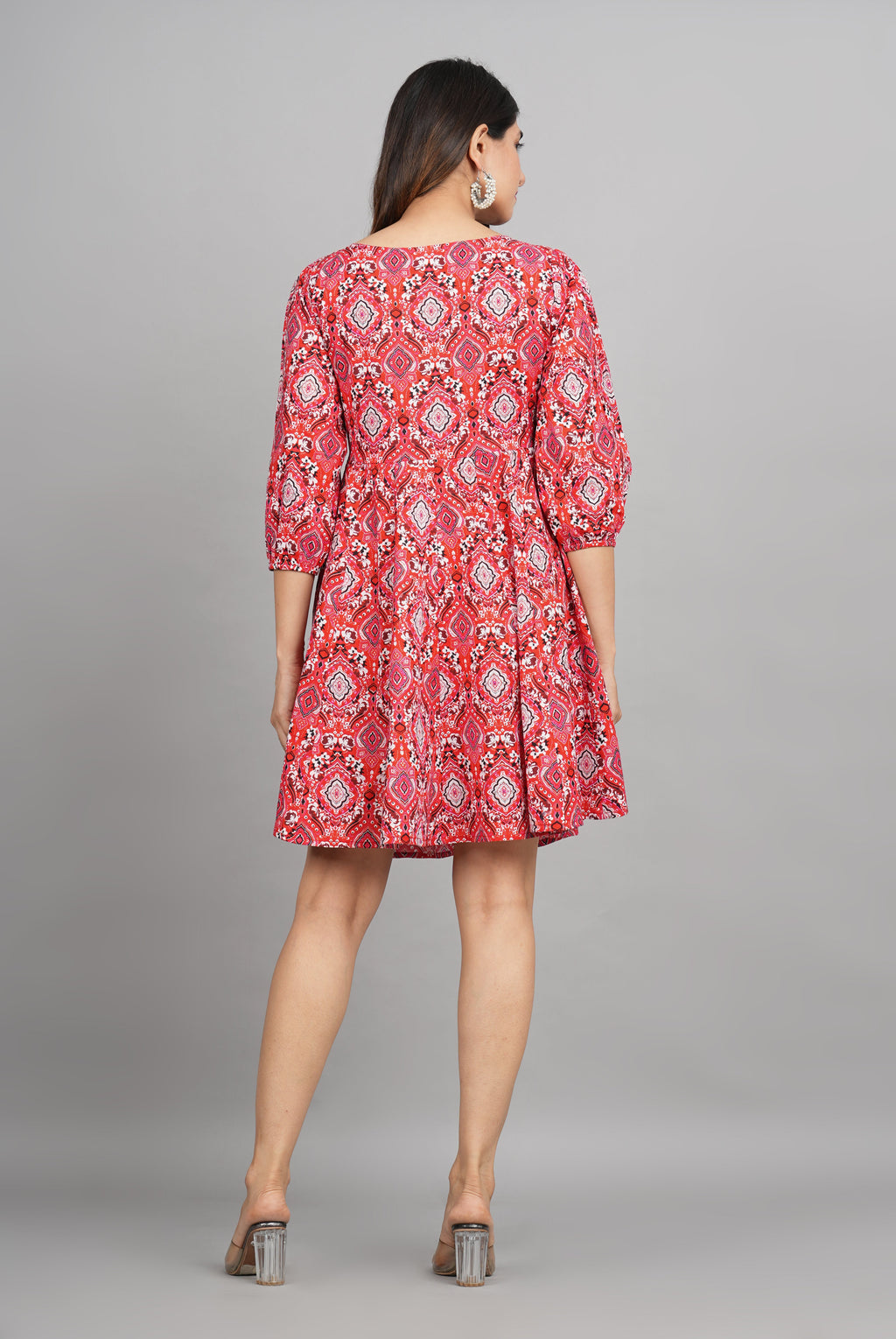 House of RP Women Cotton Red Fit and Flare Short Dress