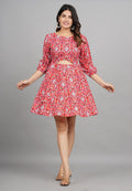 House of RP Women Cotton Red Fit and Flare Short Dress