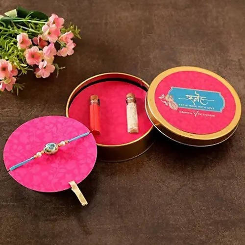 Rose Japanese Stone Rakhi & Almonds Jar