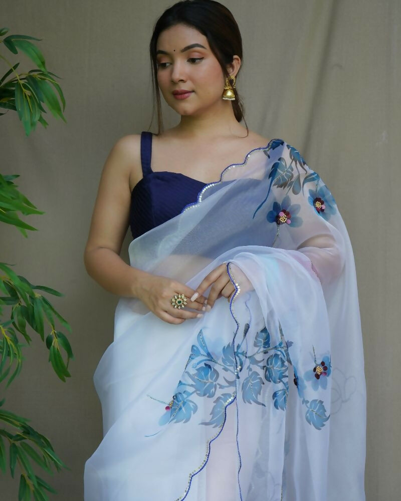Vamsee Mudra White Organza Saree