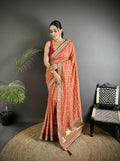 Joban Fashion Peach Bandhej Bandhani Vichitra Silk Bandhani Prints Saree