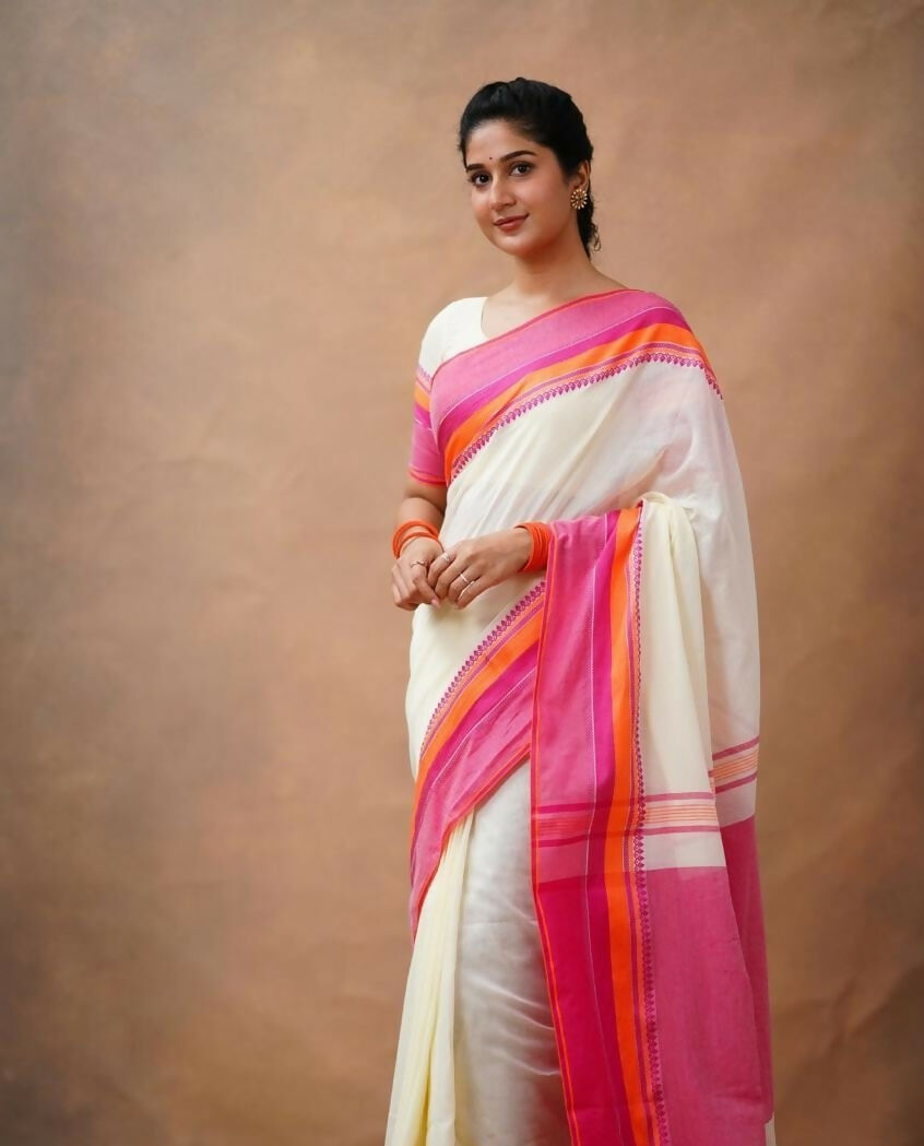 Exclusive Collection Off White Beautiful Khadi Cotton Handloom Saree