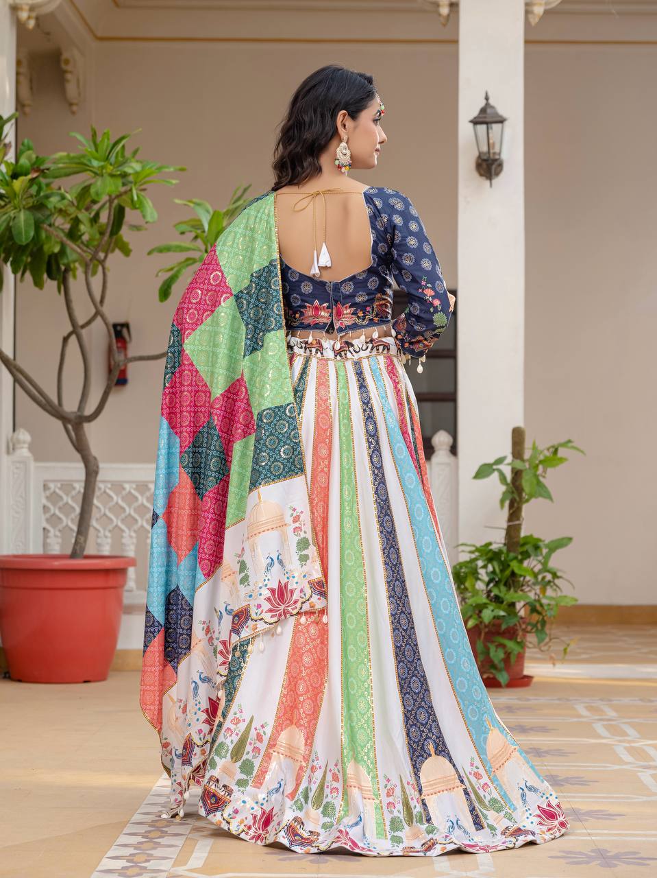 Teeya Creation Multi Colour Creap Silk Navratry Special Lehenga Choli