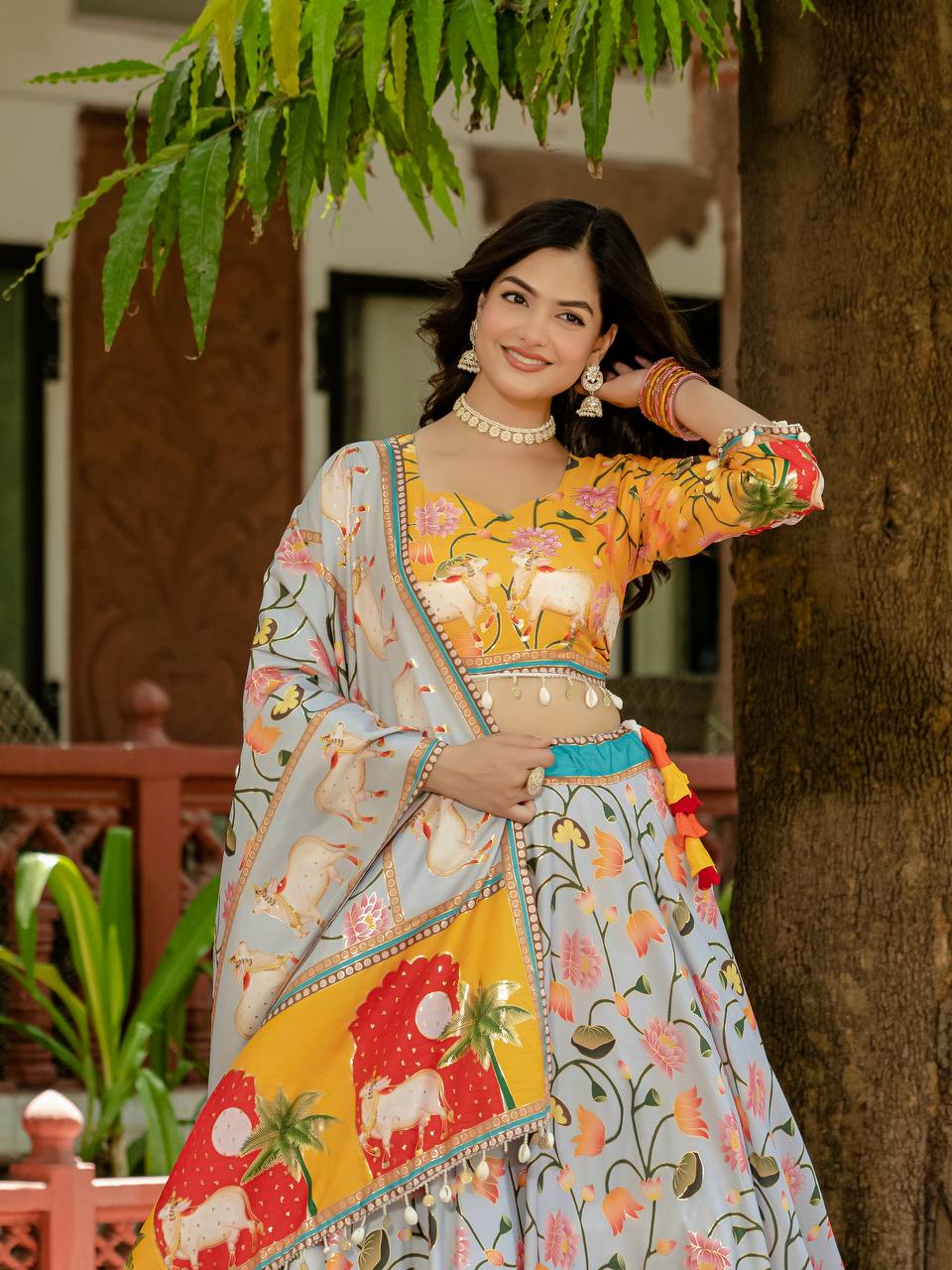 Teeya Creation Multi Colour Creap Silk Navratry Special Lehenga Choli