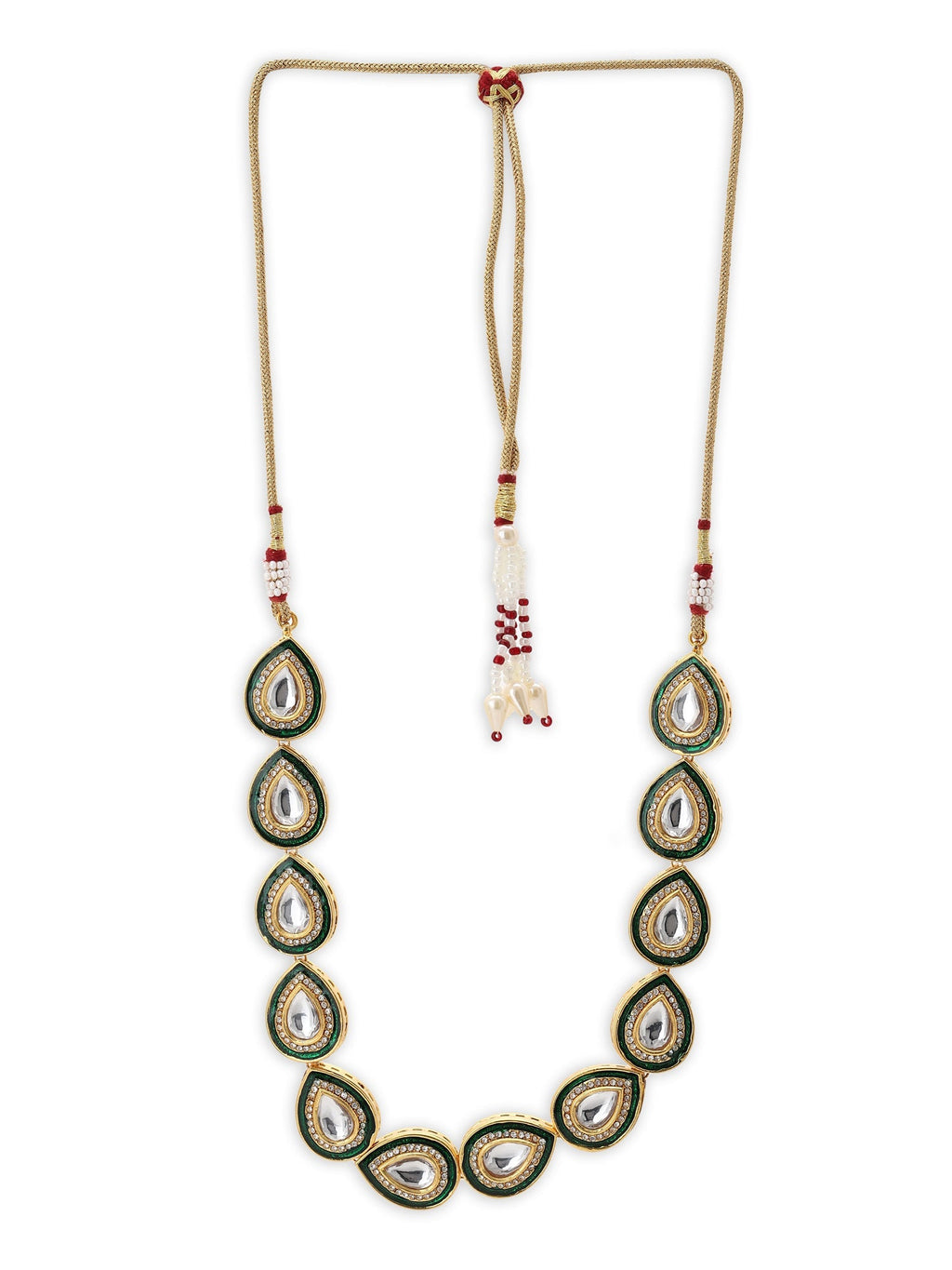 Green White Brass Gold-Polished Necklace - Ruby Raang