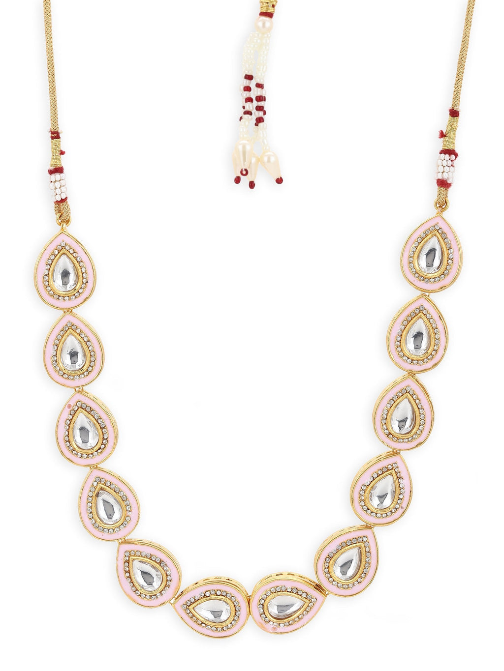 Pink Brass Gold-Polished Kundan Necklace - Ruby Raang