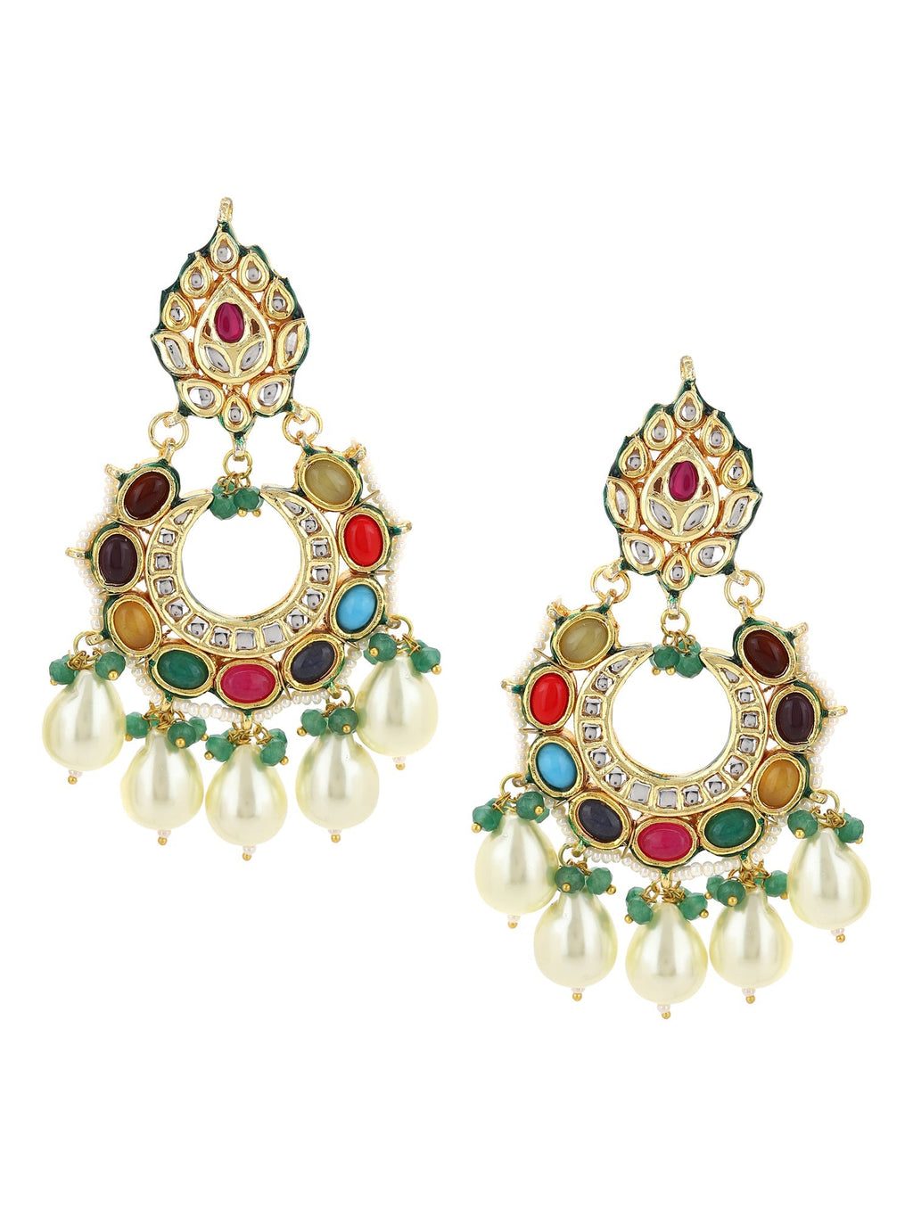 Multicoloured Gold-Polished Circular Drop Earrings - Ruby Raang