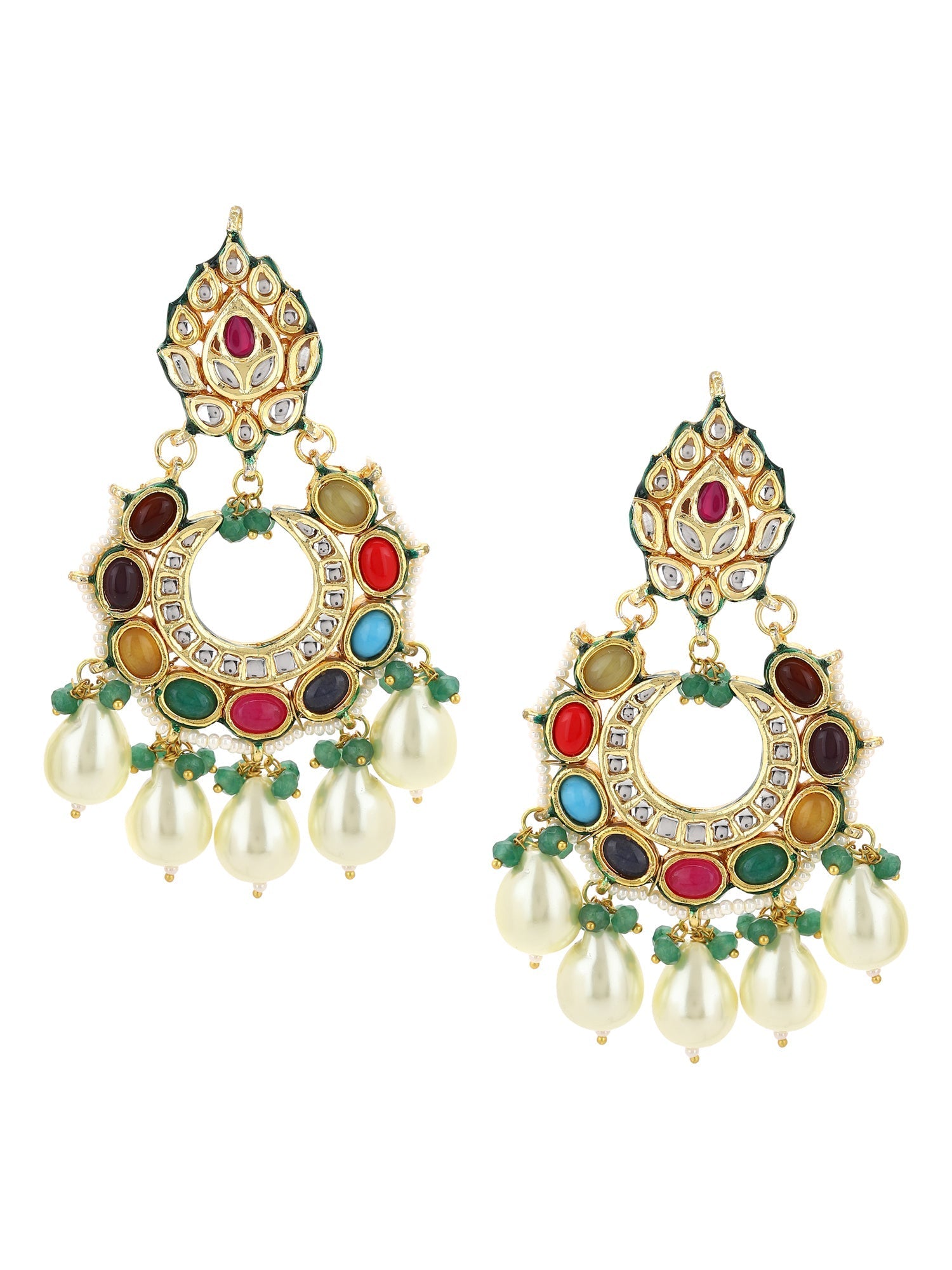 Multicoloured Gold-Polished Circular Drop Earrings - Ruby Raang