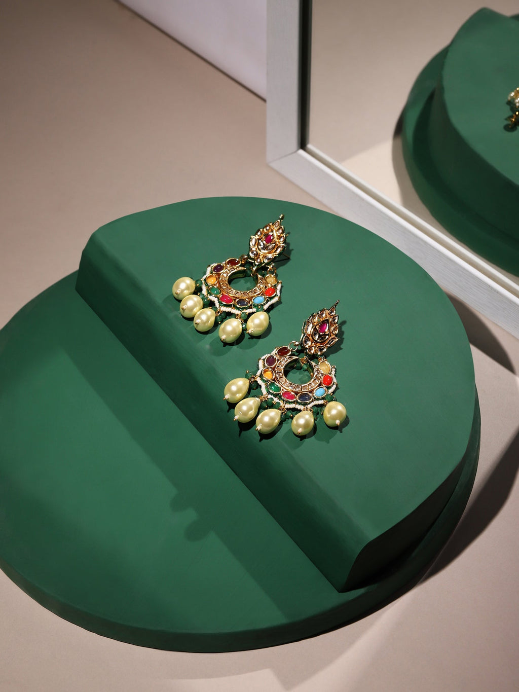 Multicoloured Gold-Polished Circular Drop Earrings - Ruby Raang