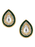 Green Gold-Polished Teardrop Shaped Studs Earrings - Ruby Raang