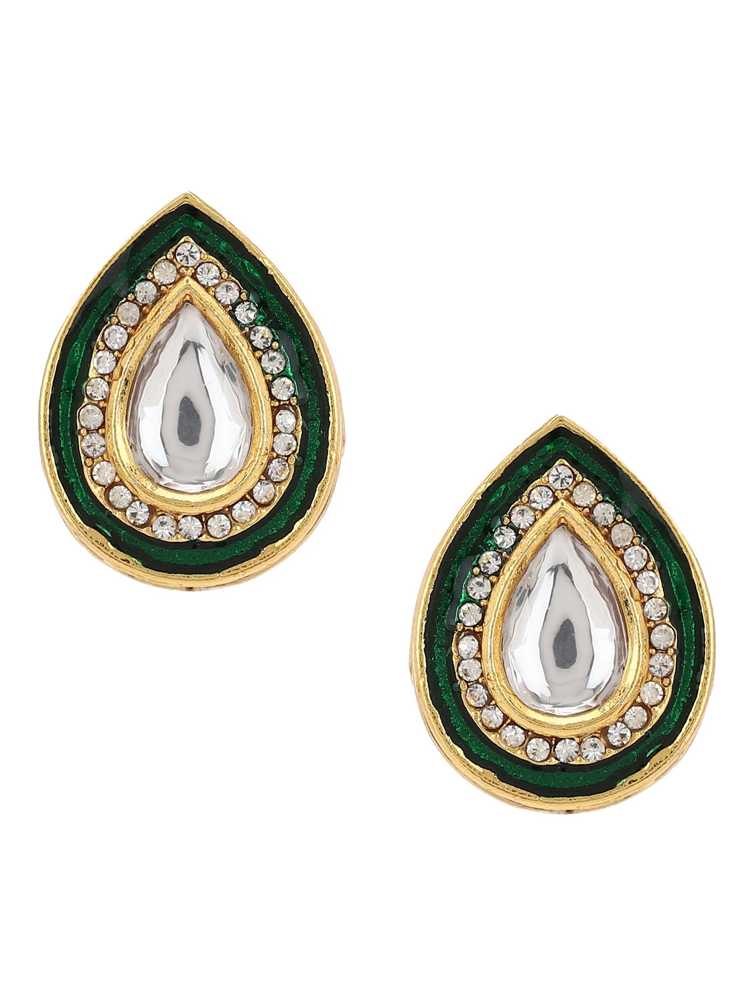 Green Gold-Polished Teardrop Shaped Studs Earrings - Ruby Raang