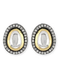 Black Teardrop Kundan Shaped Studs Earrings - Ruby Raang