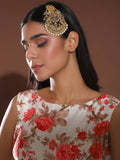 Gold-Polished White Kundan-Studded Beaded Handcrafted Jhumar Passa - Ruby Raang