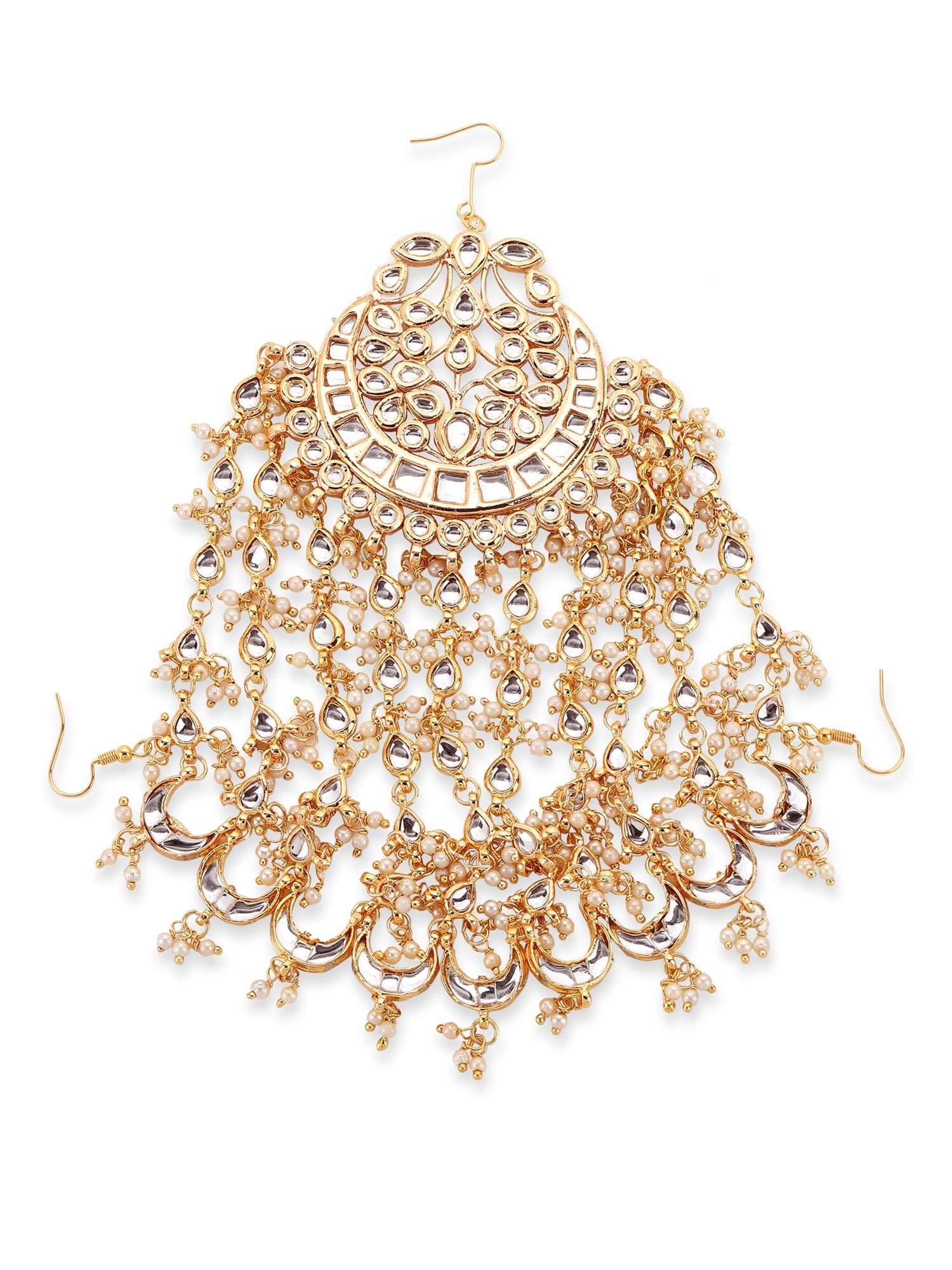 Gold-Polished White Kundan Jhoomarpassa - Ruby Raang
