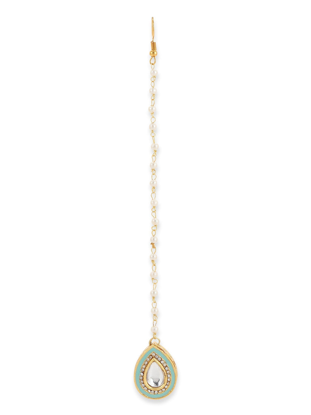 Gold-Polished White Kundan-Studded Maangtika - Ruby Raang