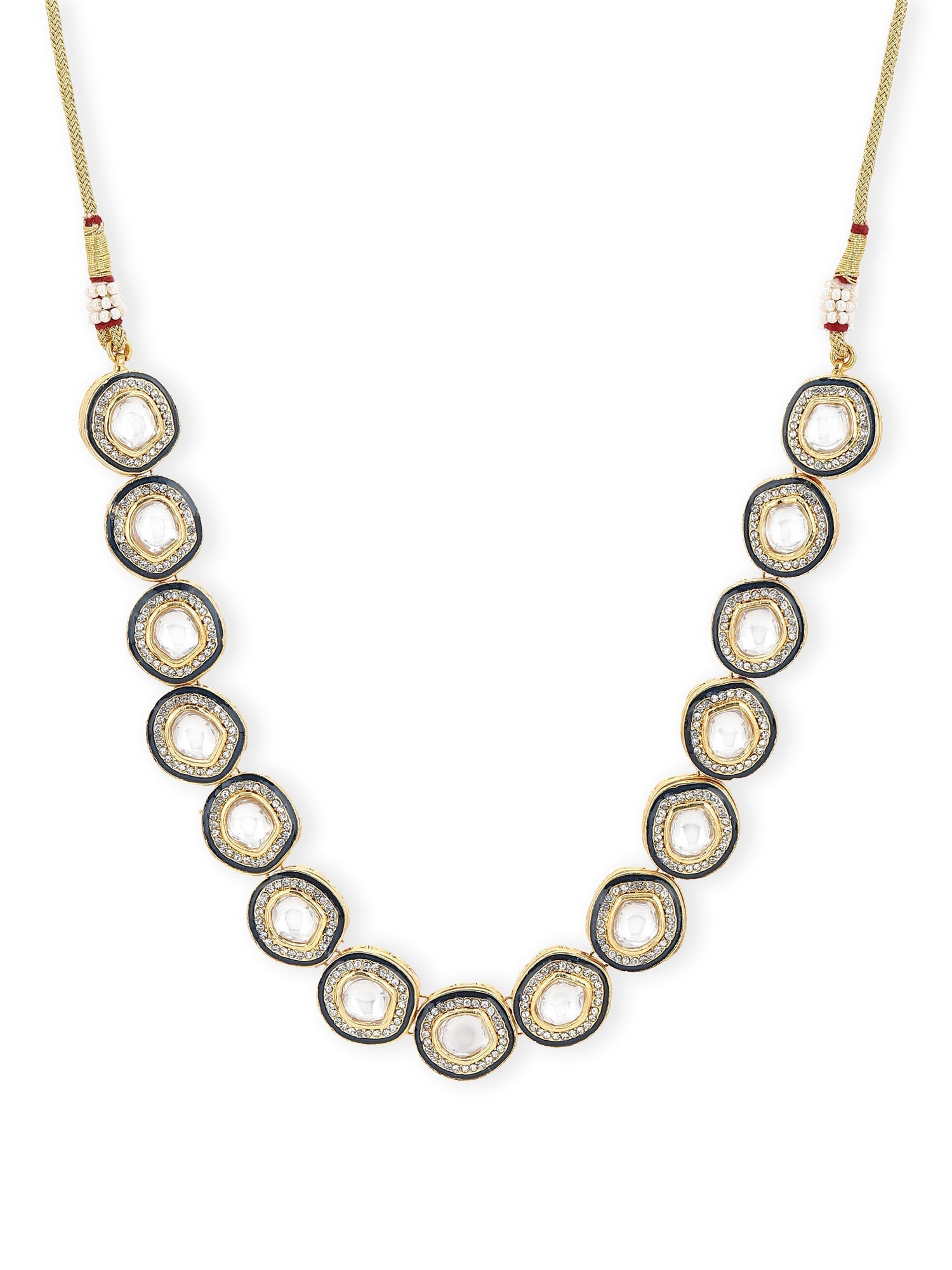 Gold-Toned Green Brass Rhodium-Plated Kundan Necklace - Ruby Raang
