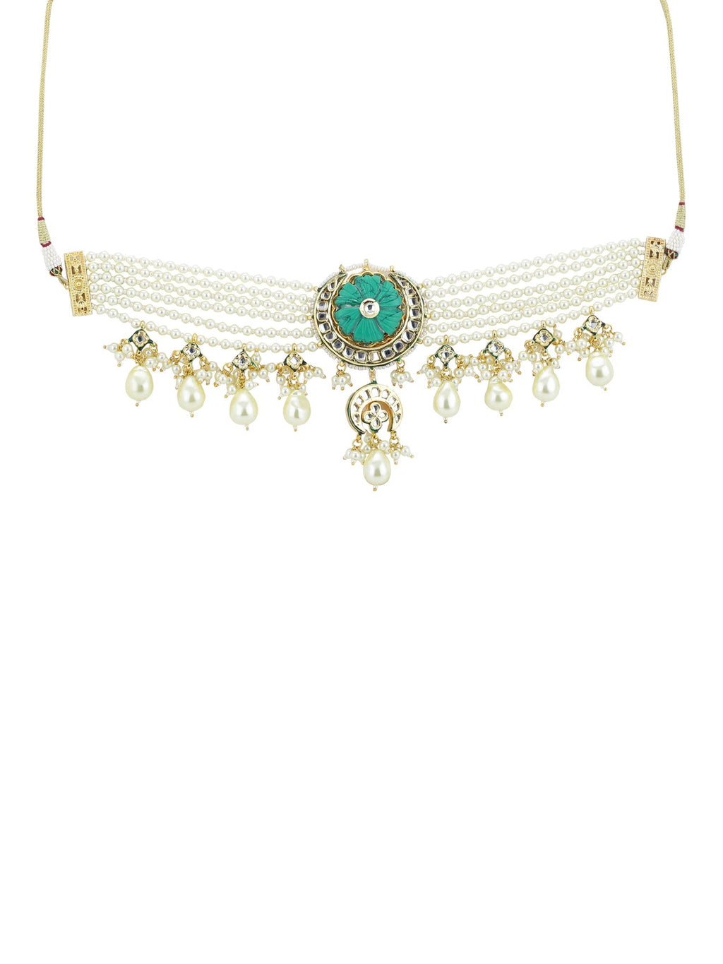 White Blue Brass Gold-Polished Necklace - Ruby Raang