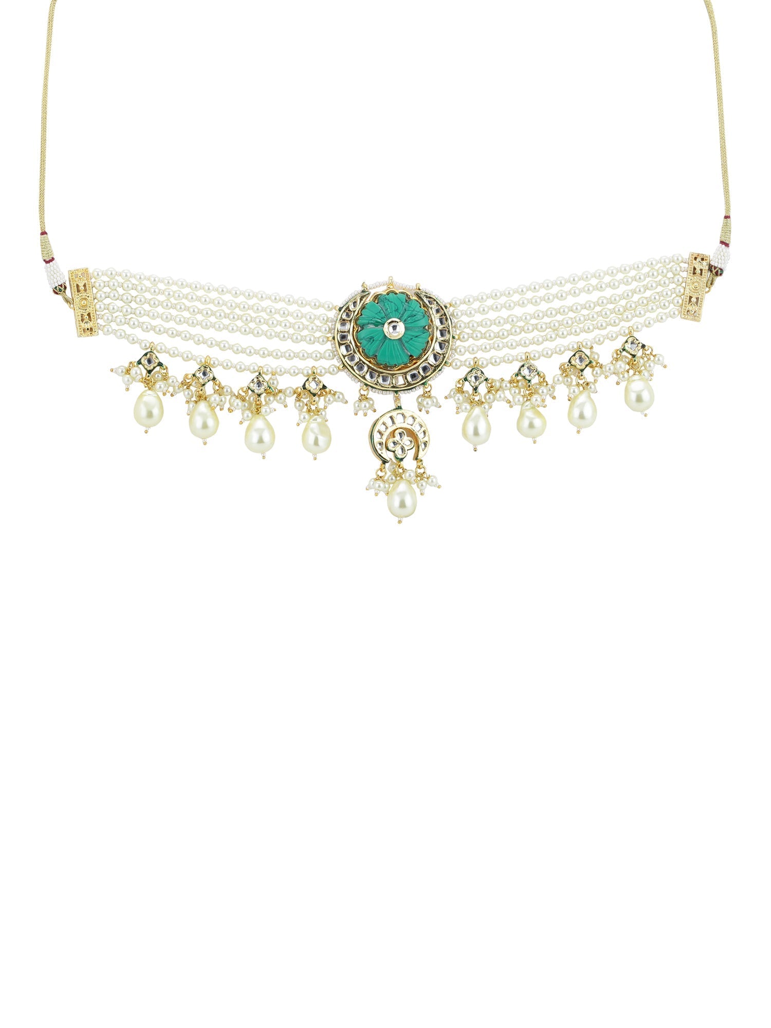 White Blue Brass Gold-Polished Necklace - Ruby Raang