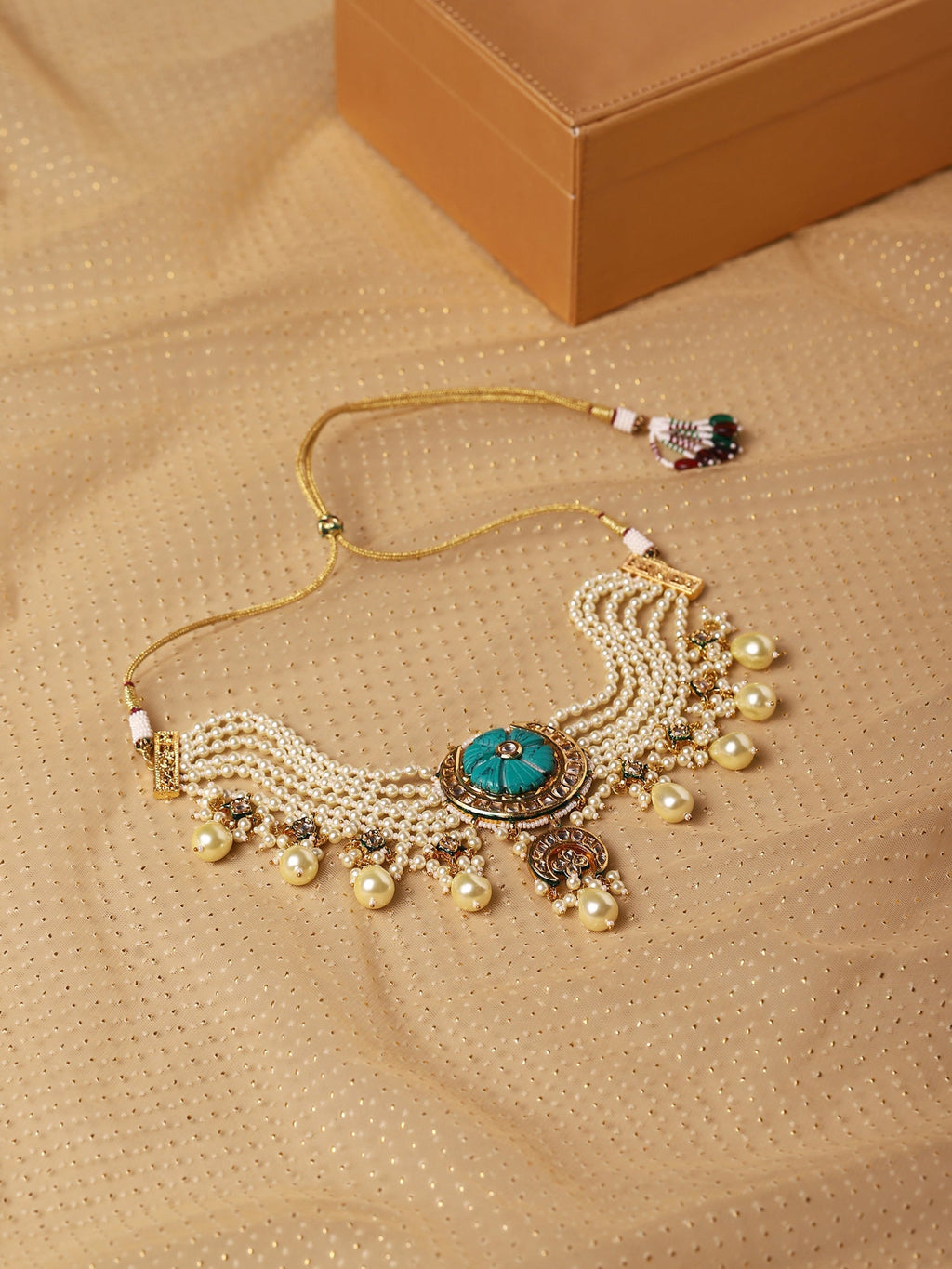 White Blue Brass Gold-Polished Necklace - Ruby Raang