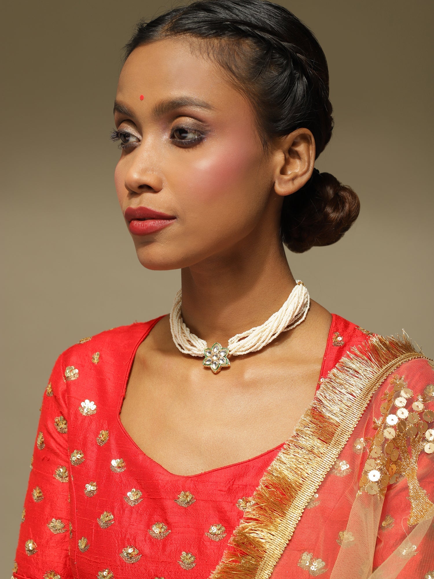 Gold-Toned White Gold-Polished Handcrafted Necklace - Ruby Raang
