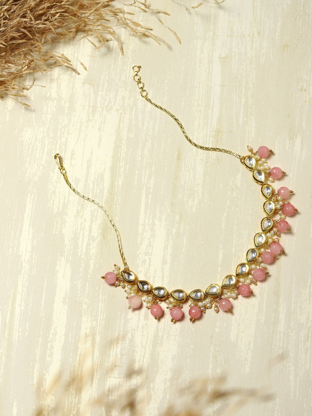 Gold-Toned Pink Gold-Polished Handcrafted Necklace - Ruby Raang