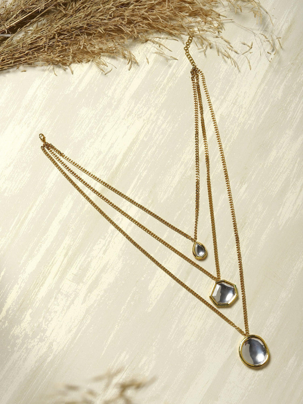 Gold-Polished White Brass Layered Necklace - Ruby Raang