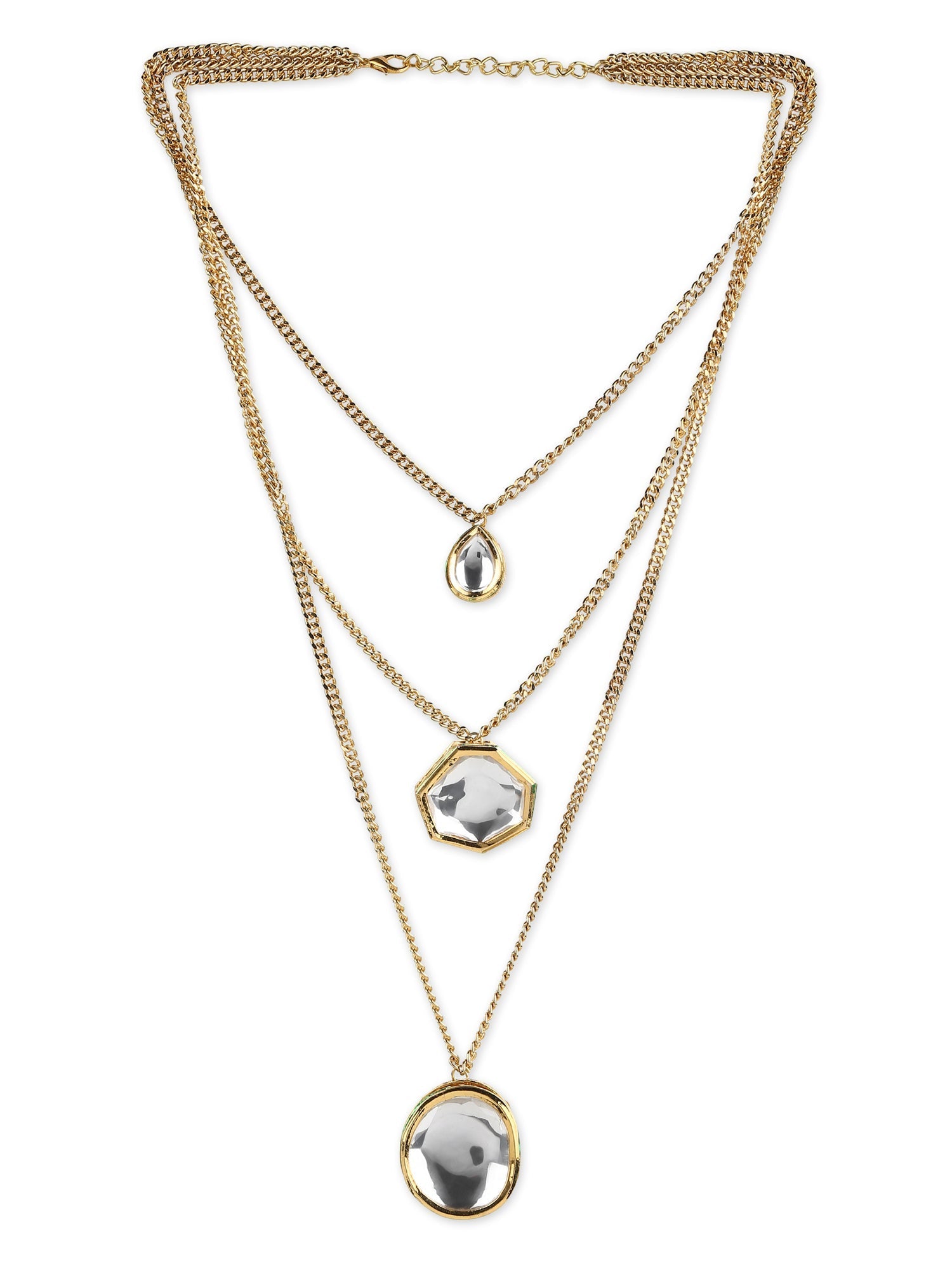Gold-Polished White Brass Layered Necklace - Ruby Raang