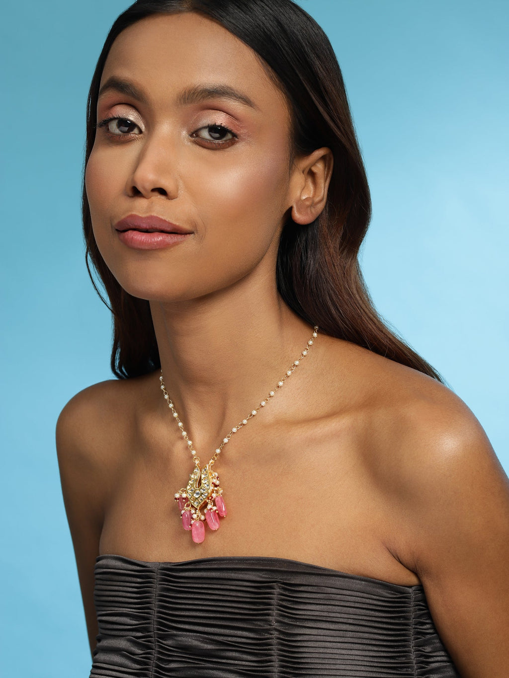 Gold-Polished Pink Brass Necklace - Ruby Raang