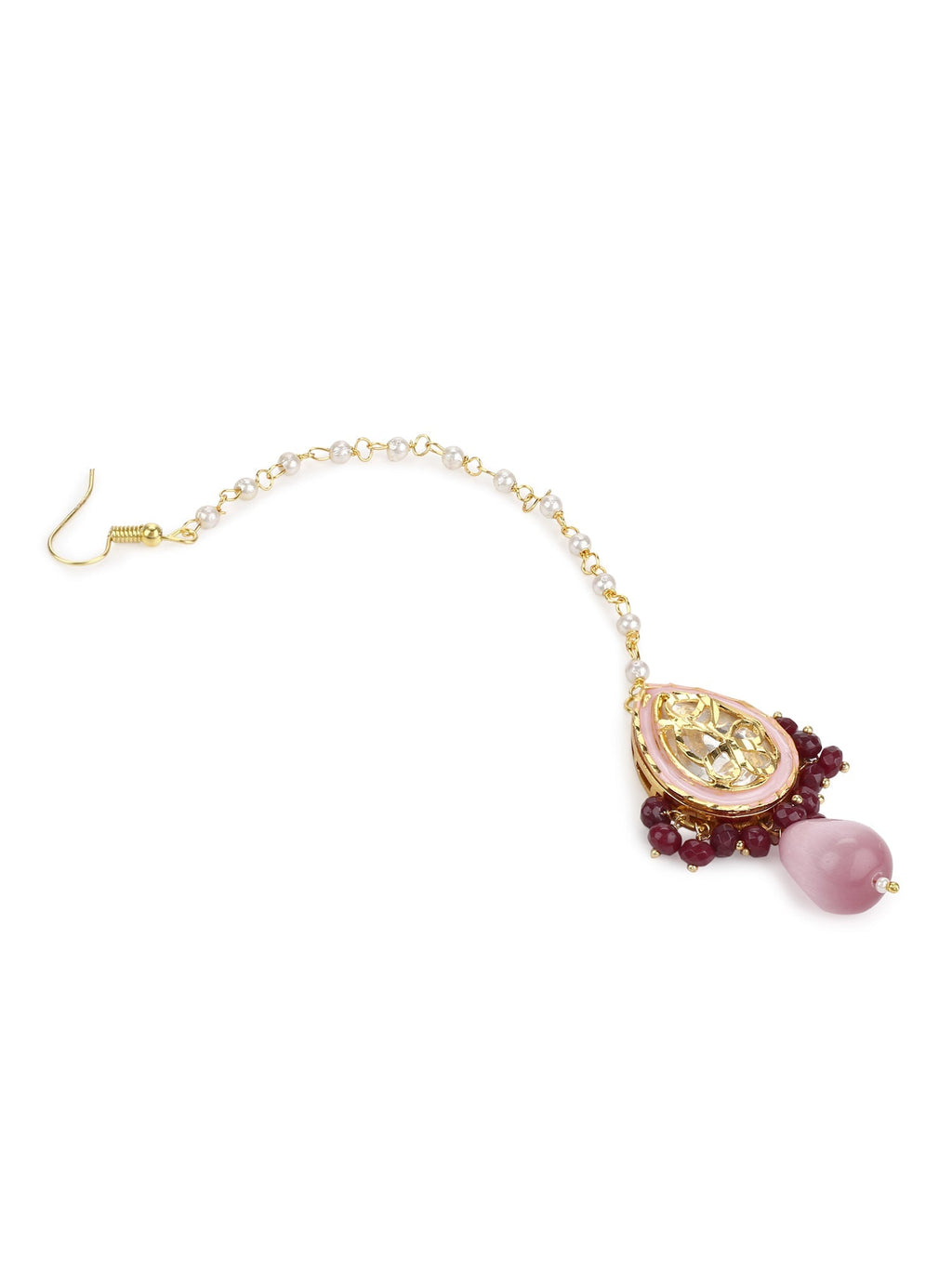 Pink Gold-Polished Kundan Studded Maang Tikka - Ruby Raang