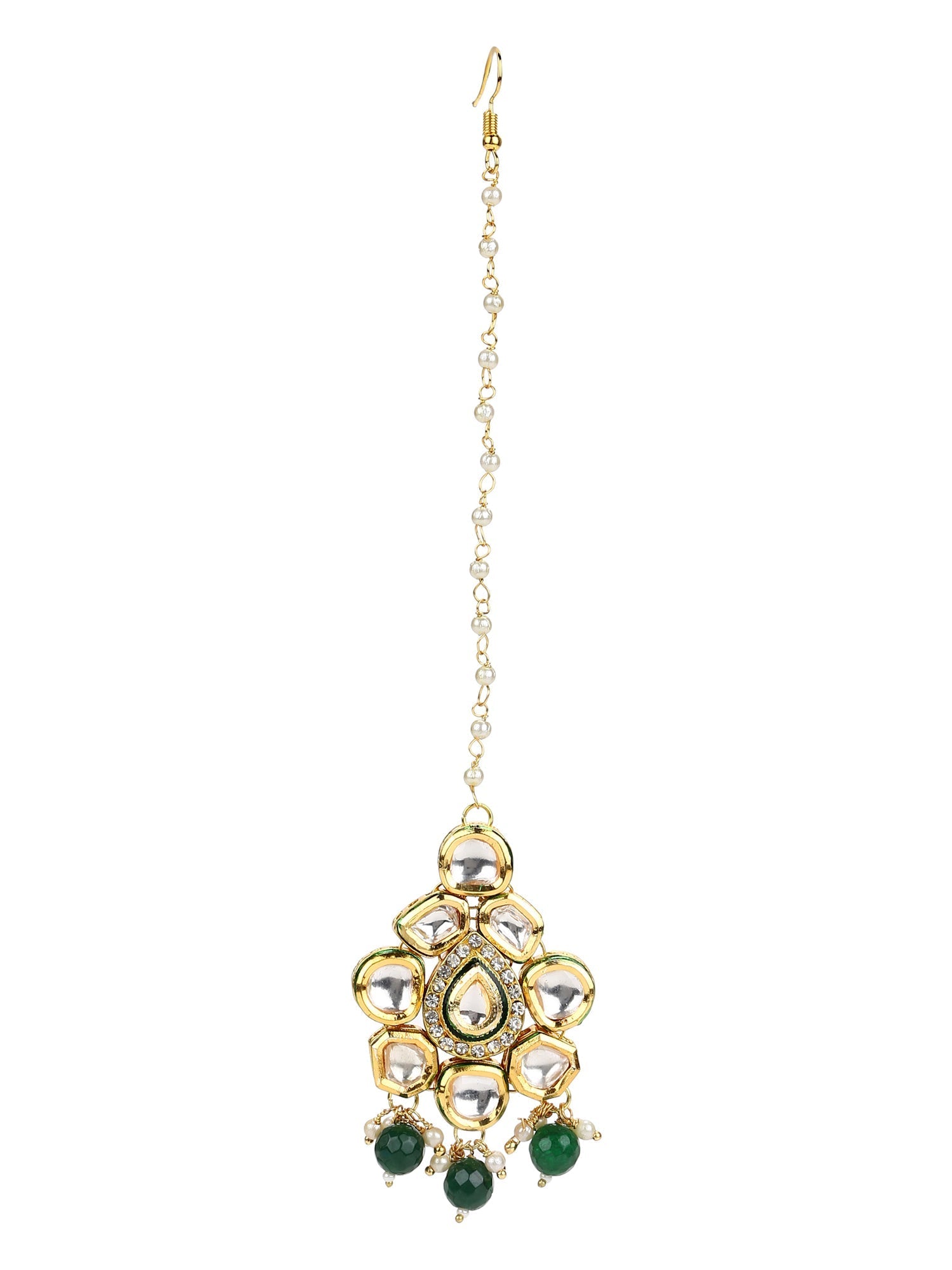 Gold-Polished Green Kundan-Studded Maang Tikka - Ruby Raang