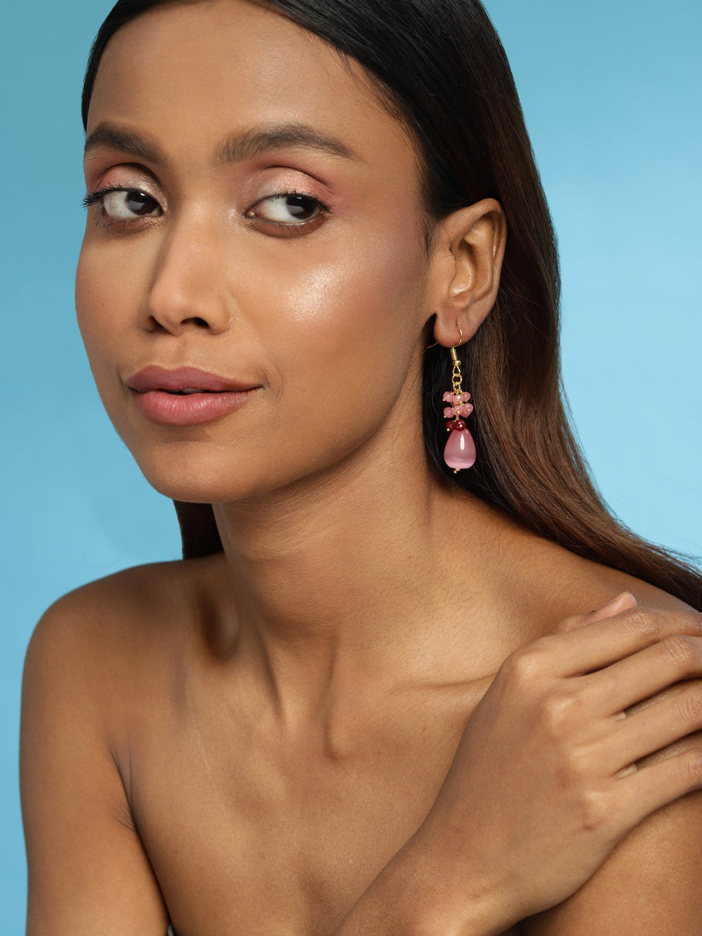 Pink Contemporary Gold-Polished Drop Earrings - Ruby Raang
