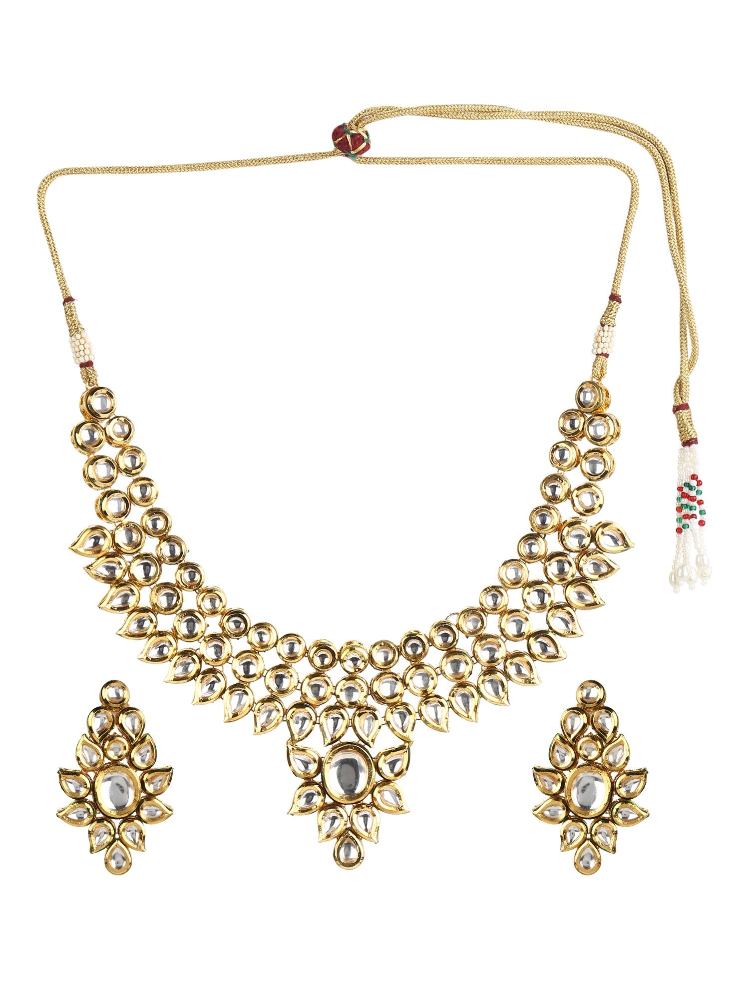 Gold-Polished Kundan Choker With Earring - Ruby Raang