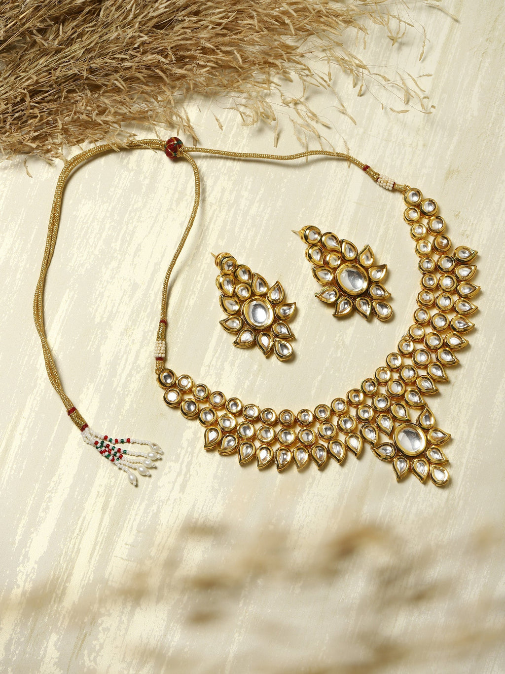 Gold-Polished Kundan Choker With Earring - Ruby Raang