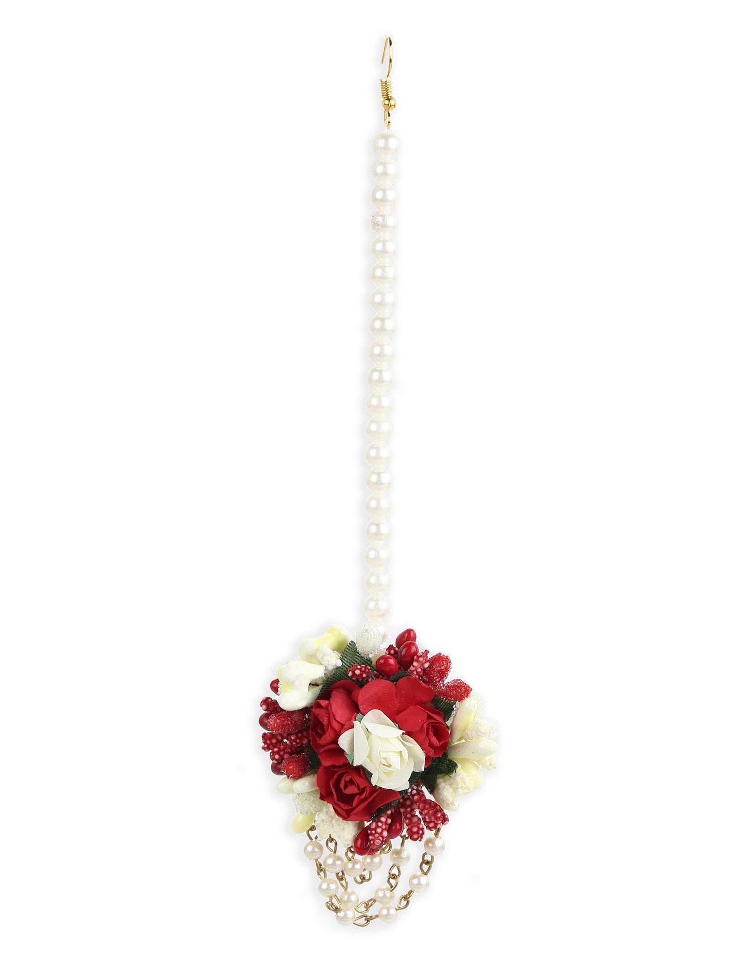 Flower Jewellery Gold-Polished Red Floral Jewellery Set - Ruby Raang