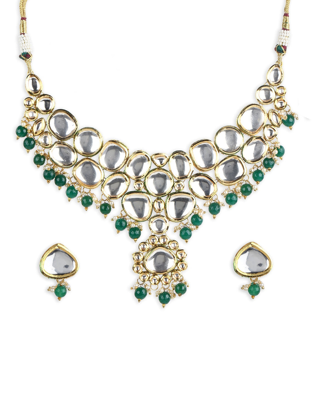Green White Kundan Choker Jewellery Set - Ruby Raang