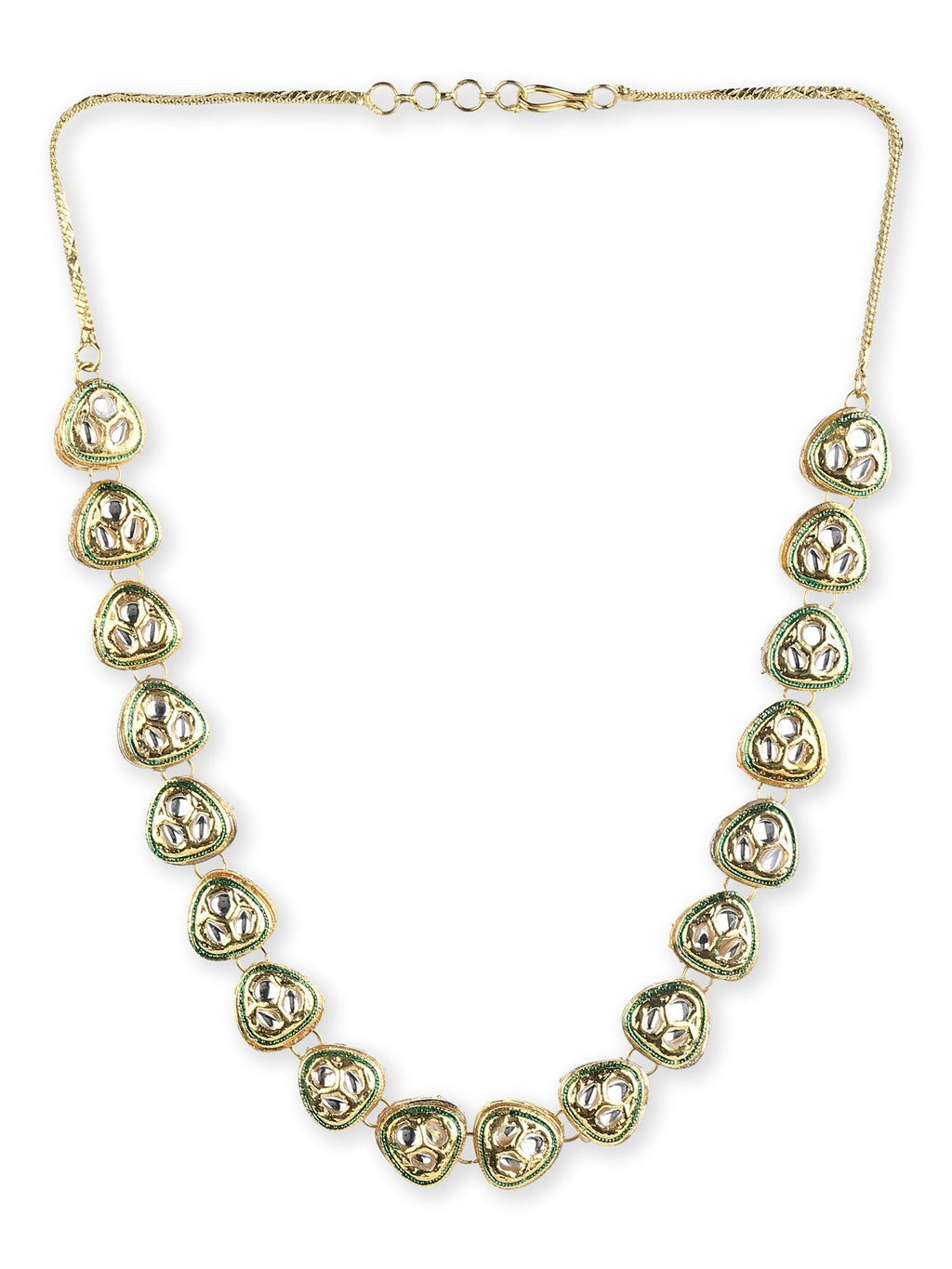 Gold-Polished White Brass Kundan Necklace - Ruby Raang