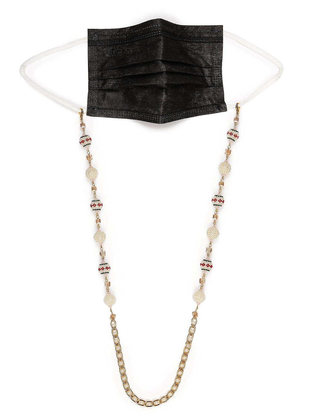 White Gold Toned Embellished Mask Chain - Ruby Raang