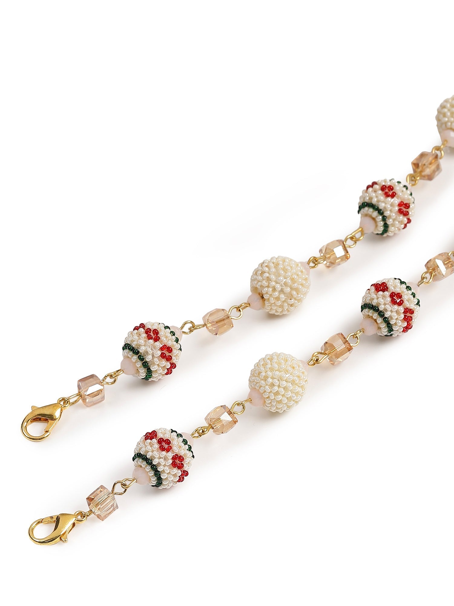 White Gold Toned Embellished Mask Chain - Ruby Raang