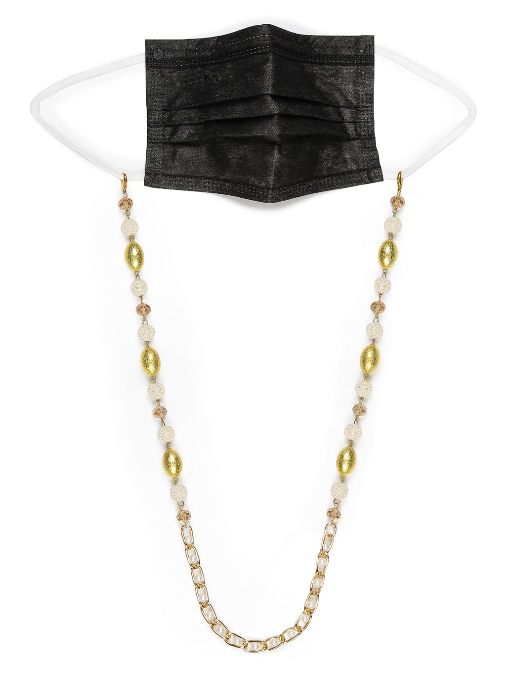 White Golden Embellished Mask Chain - Ruby Raang