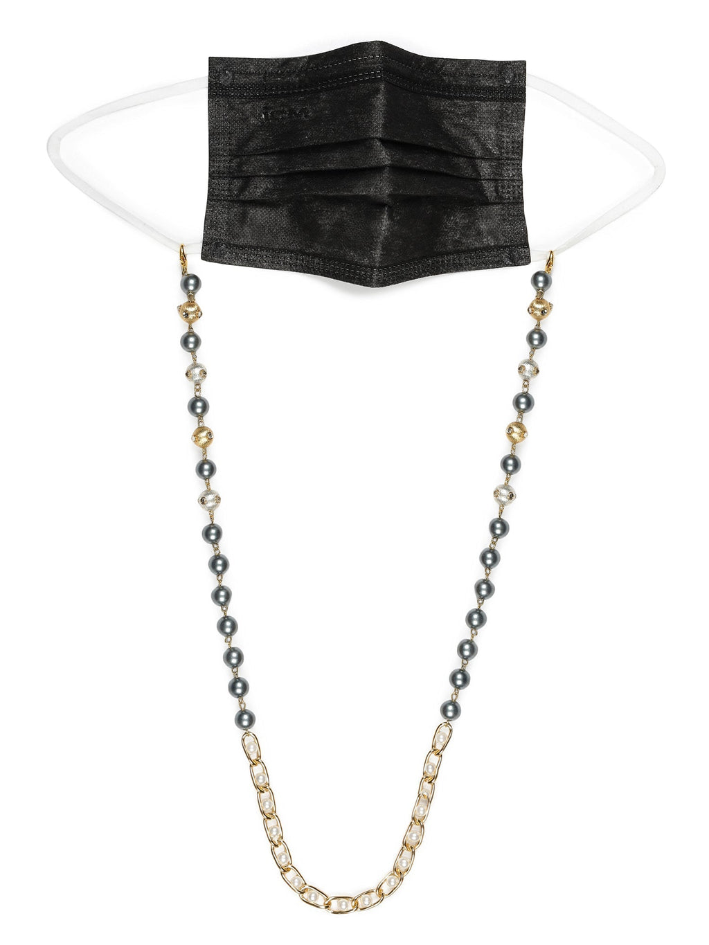 Gold-Toned Grey Beaded Mask Chain - Ruby Raang