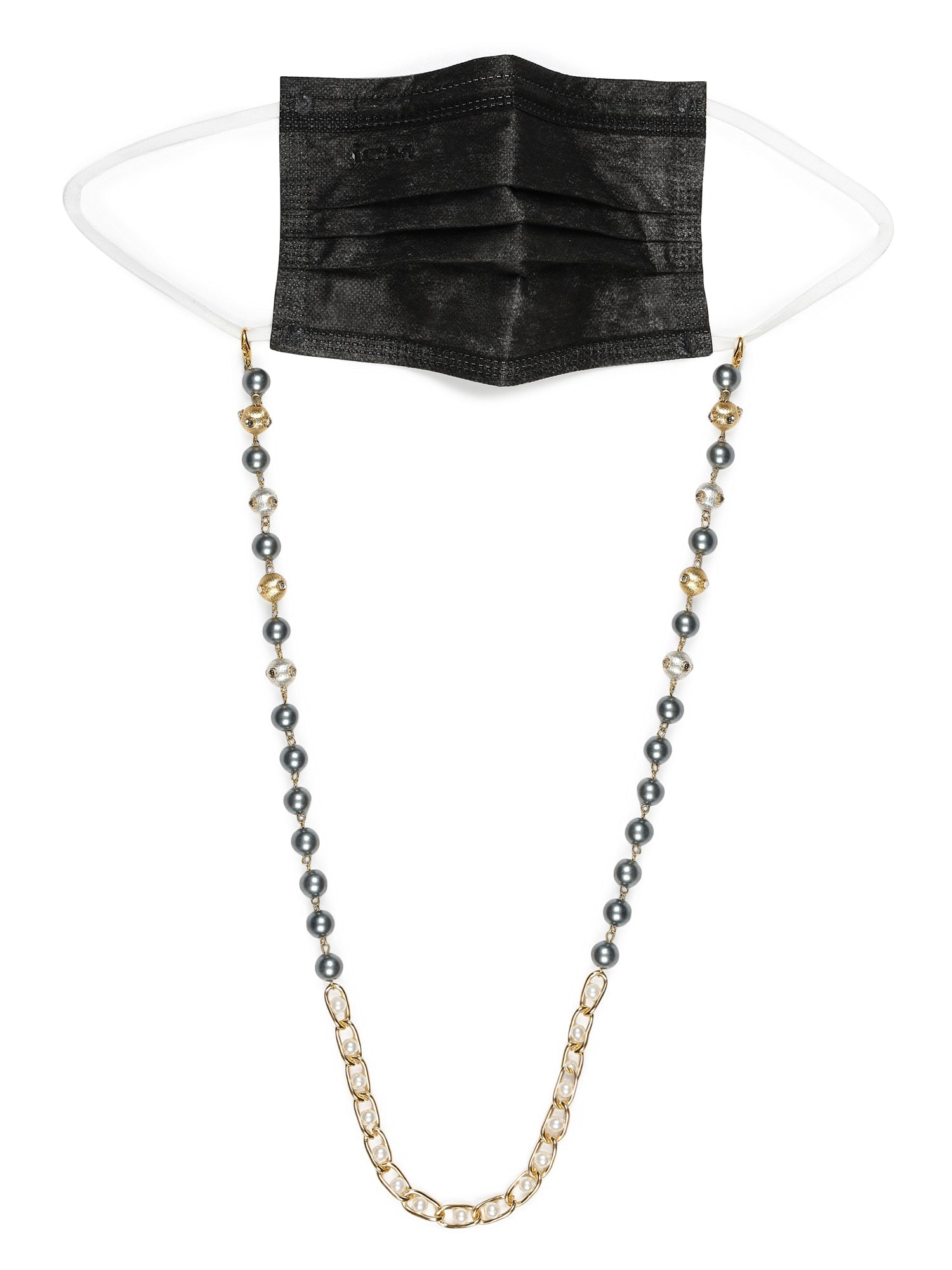 Gold-Toned Grey Beaded Mask Chain - Ruby Raang